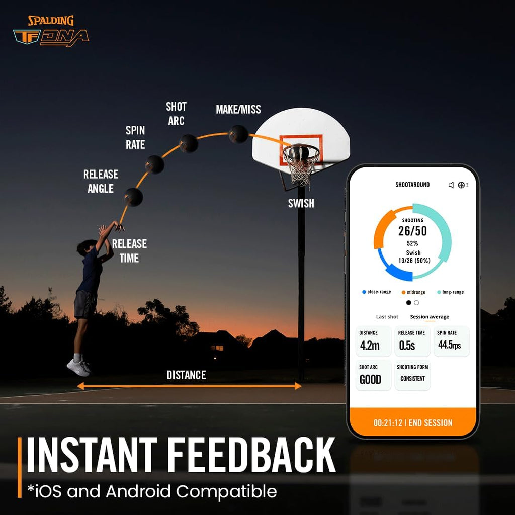 Spalding TF DNA Smart Basketball with Training App & 1-Year Subscription, Indoor/Outdoor Basketball, Tracks Shooting Performance & Training Metrics