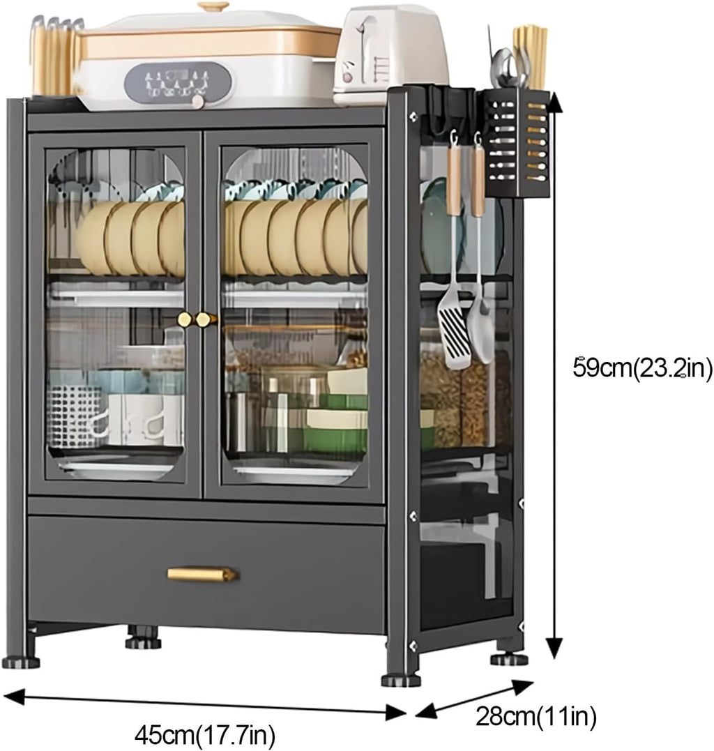 Dish Drainers,Kitchen Countertop Dish Drying Rack with Drawers, Bakers Rack and Microwave Stand Storage Cabinet for Kitchen Organization(A)