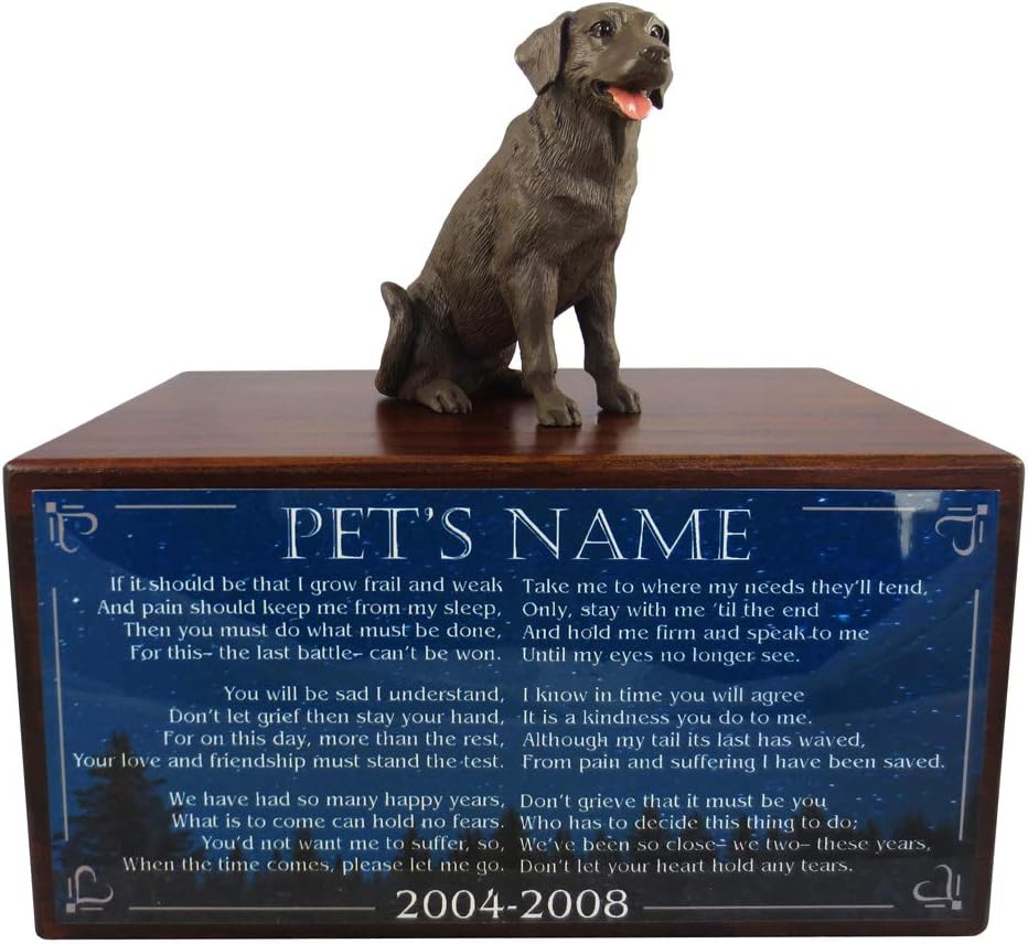 Wooden Pet Urns for Dogs with Chocolate Labrador Figurine & Poem The Last Battle | Personalized Dog Memorial Urn for Ashes | Medium Paulownia Pet Urn for Lab | Pet Memorial | Conversation Concepts