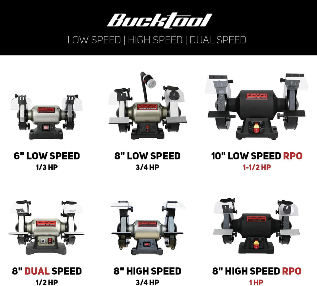 BUCKTOOL 8 inch Dual Speed Bench Grinder & Buffer, Professional Low High Speed Bench Grinder Buffer with Cast Iron Base TDS-200DS