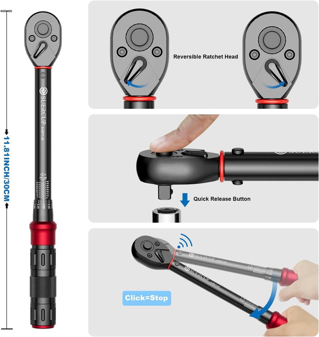 SUERCUP 3/8-inch Digital Torque Wrench(1.5-99.6Ft.Lb/2-135Nm) ；3/8-Inch Drive Click Torque Wrench - 5-45 Ft-Lb/6.8-61Nm Torque Wrench