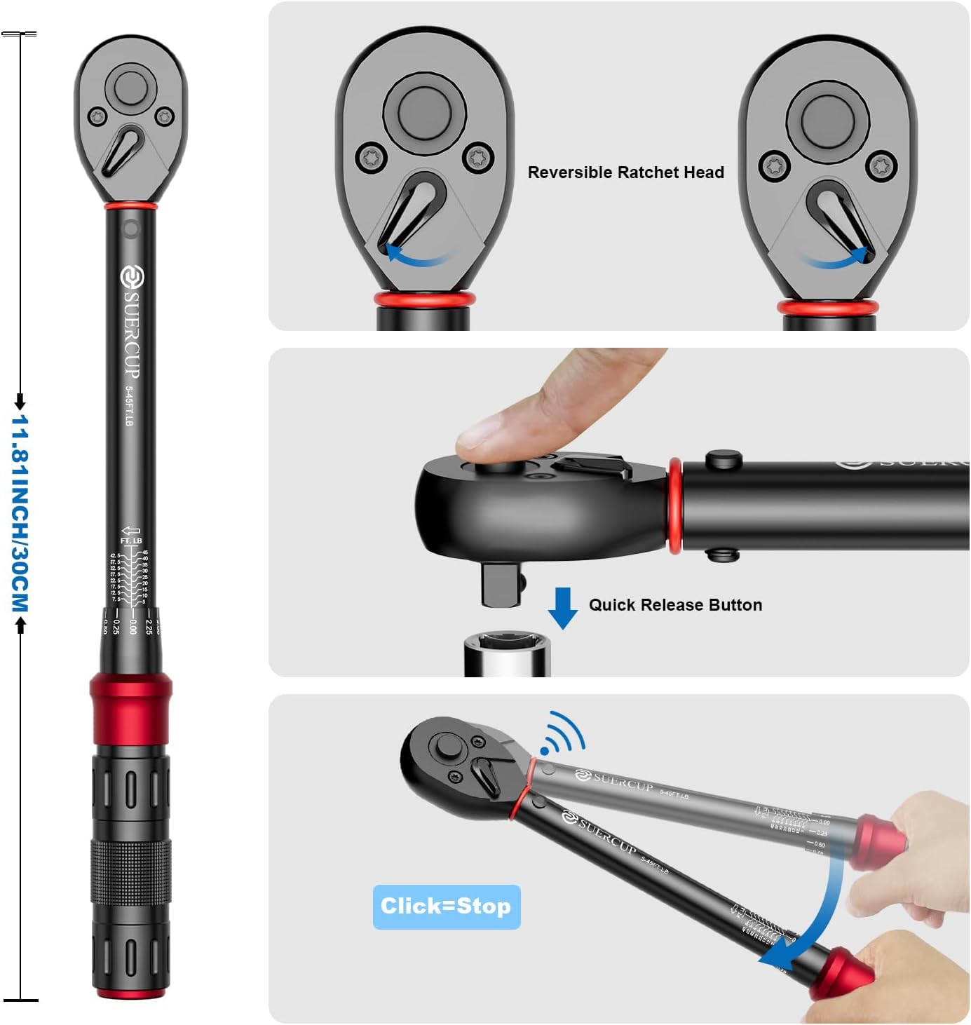 SUERCUP 3/8-inch Digital Torque Wrench(1.5-99.6Ft.Lb/2-135Nm) ；3/8-Inch Drive Click Torque Wrench - 5-45 Ft-Lb/6.8-61Nm Torque Wrench