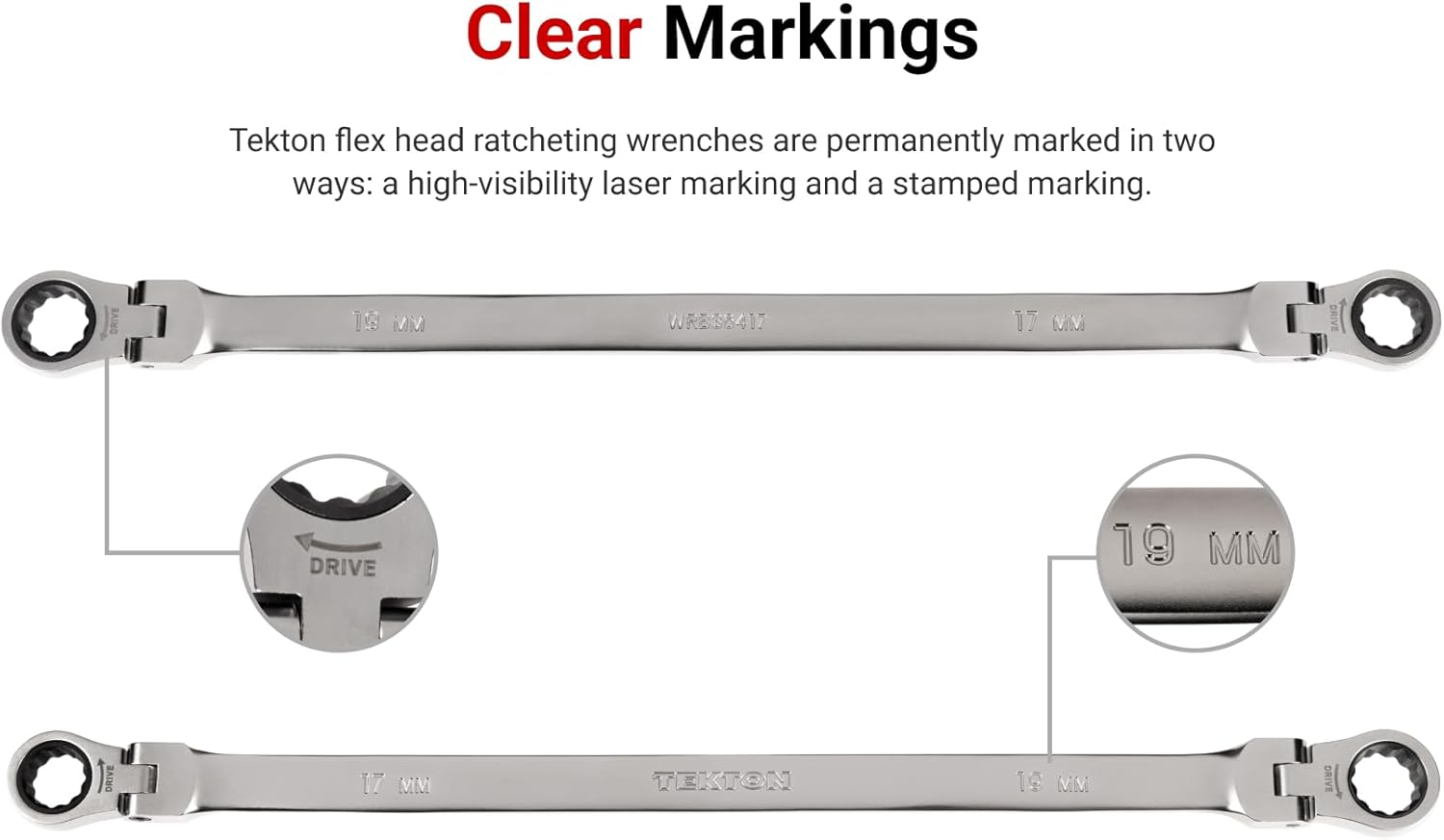 TEKTON Long Flex Head 12-Point Ratcheting Box End Wrench Set with Holder, 7-Piece (6-19 mm) | WRB96201