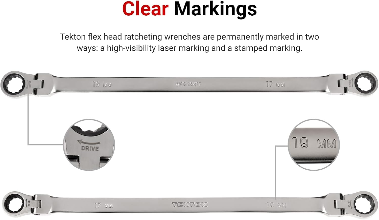 TEKTON Long Flex Head 12-Point Ratcheting Box End Wrench Set with Holder, 6-Piece (1/4-13/16 in.) | WRB96200