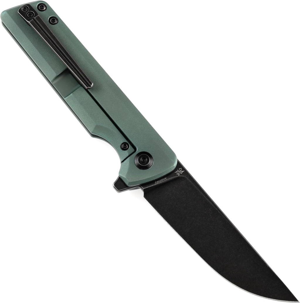 KANSEPT Anomaly Pocket Folding Knives EDC Camping Folding Knife 3.14'' Black Stonewashed CPM S35VN Material Pocket Folding Knife with Green Orange Peel Finish Titanium Handle Everyday Carry K2038T4