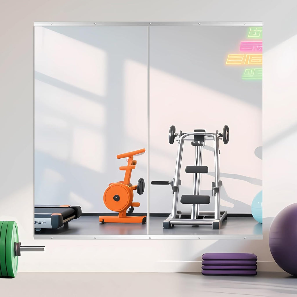 Ruomeng Home Gym Mirror, 55''x30''x2PCS Full Length, Large Frameless Body Mirror Tempered Glass for Gym, Workout, Yoga, Garage, Dance Studio