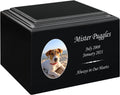 Mainely Urns Stonewood Medium Custom Pet Photo Cremation Urn for Pet Ashes - Engineered Wood Cremation Urn for Dog Ashes or Cat Ashes - 110 Cubic Inch Capacity - Customization Included (Black)