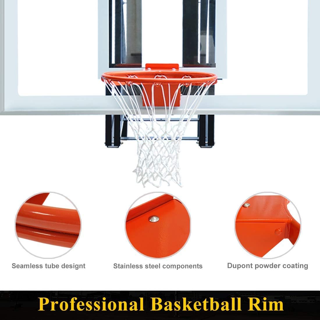 Professional 180º Heavy Duty Breakaway Basketball Rim，18 inch Flex Rim Goal Replacement Fits 5'x5', 5'x4', 4'x3'，5'x3' Hole Pattern Backboard