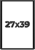 27x39 Shadow Box Black Solid Wood Display Frame with White Acid-Free Backing UV Acrylic & Hanging Hardware - with 3/4' Usable Depth