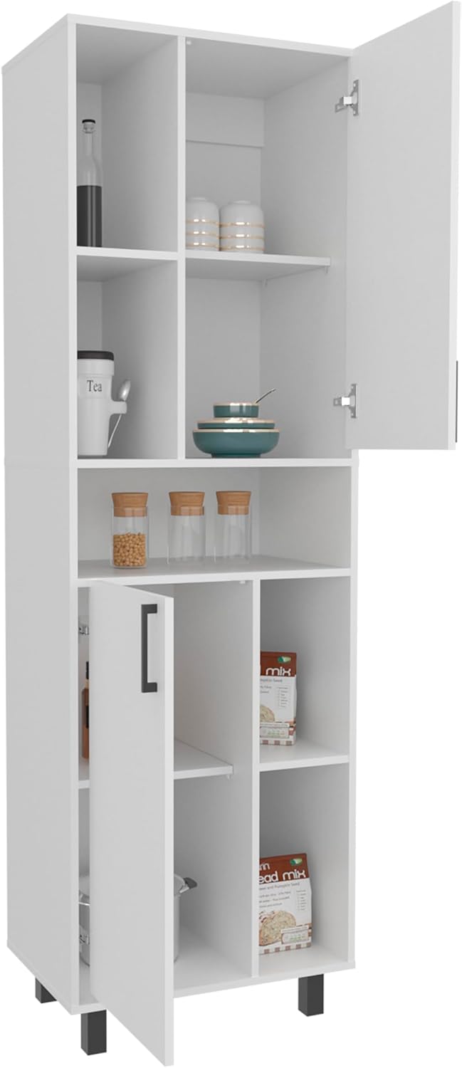 75' Engineered Wood Freestanding Storage Cabinet, Kitchen Storage Bakers Rack with Minimalist Style, Utility Food Cupboard with Enclosed Shelves for Kitchen, Apartment, White