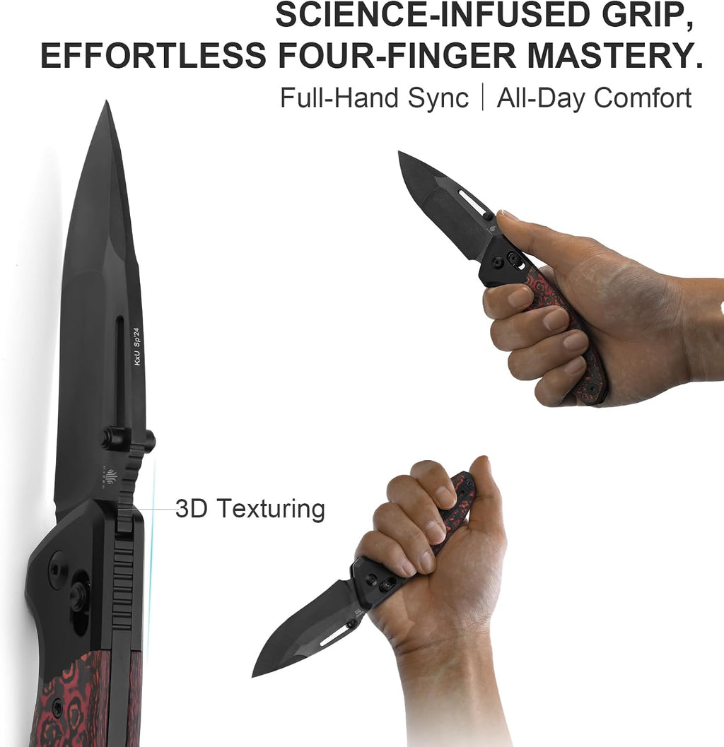 Kizer Bulli Pocket Knife, 3.33' Drop Point S45VN Folding Knife with Black & Red Titanium Fat Carbon Handle, Clutch Lock EDC Knives with Reversible Pocket Clip for Men Women Ki3695A3