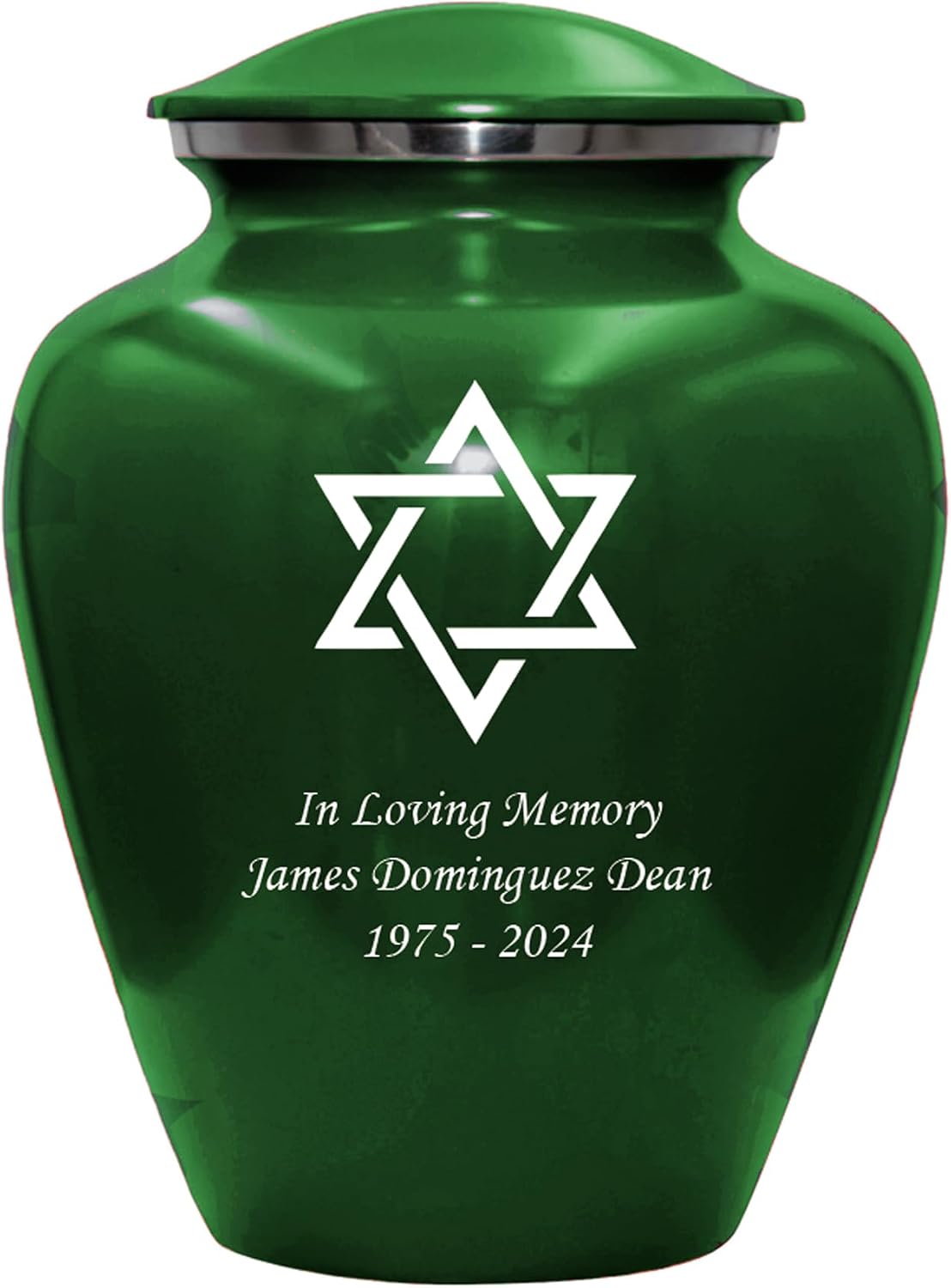 Star of David Blue Cremation Urn for Human Ashes, Jewish Cremation Urn, Religious Ash Urns with Personalized Engraving (Green)