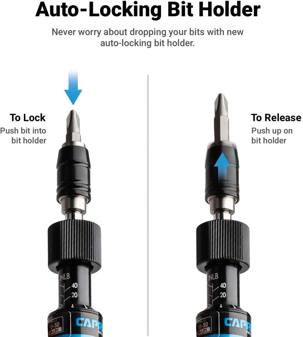 Capri Tools CP21075 Certified Limiting Torque Screwdriver Set, Small, Black, 10-50 in-lbs / Manual