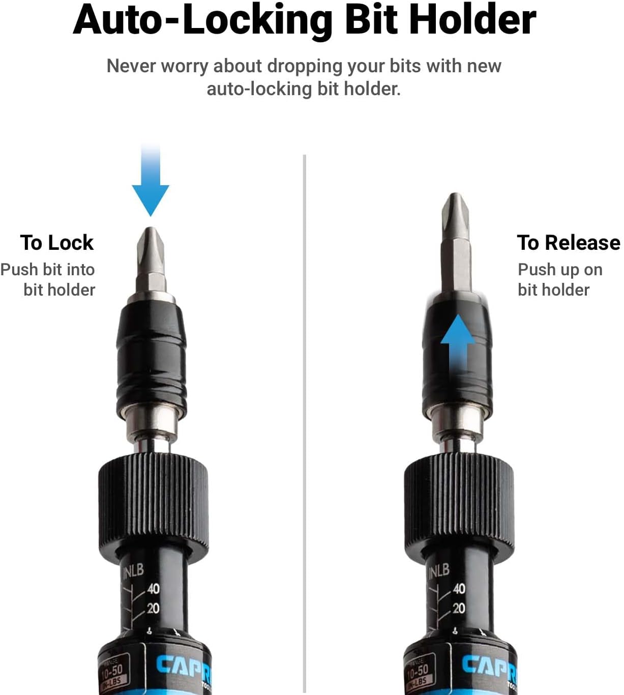 Capri Tools CP21075 Certified Limiting Torque Screwdriver Set, Small, Black, 10-50 in-lbs / Manual