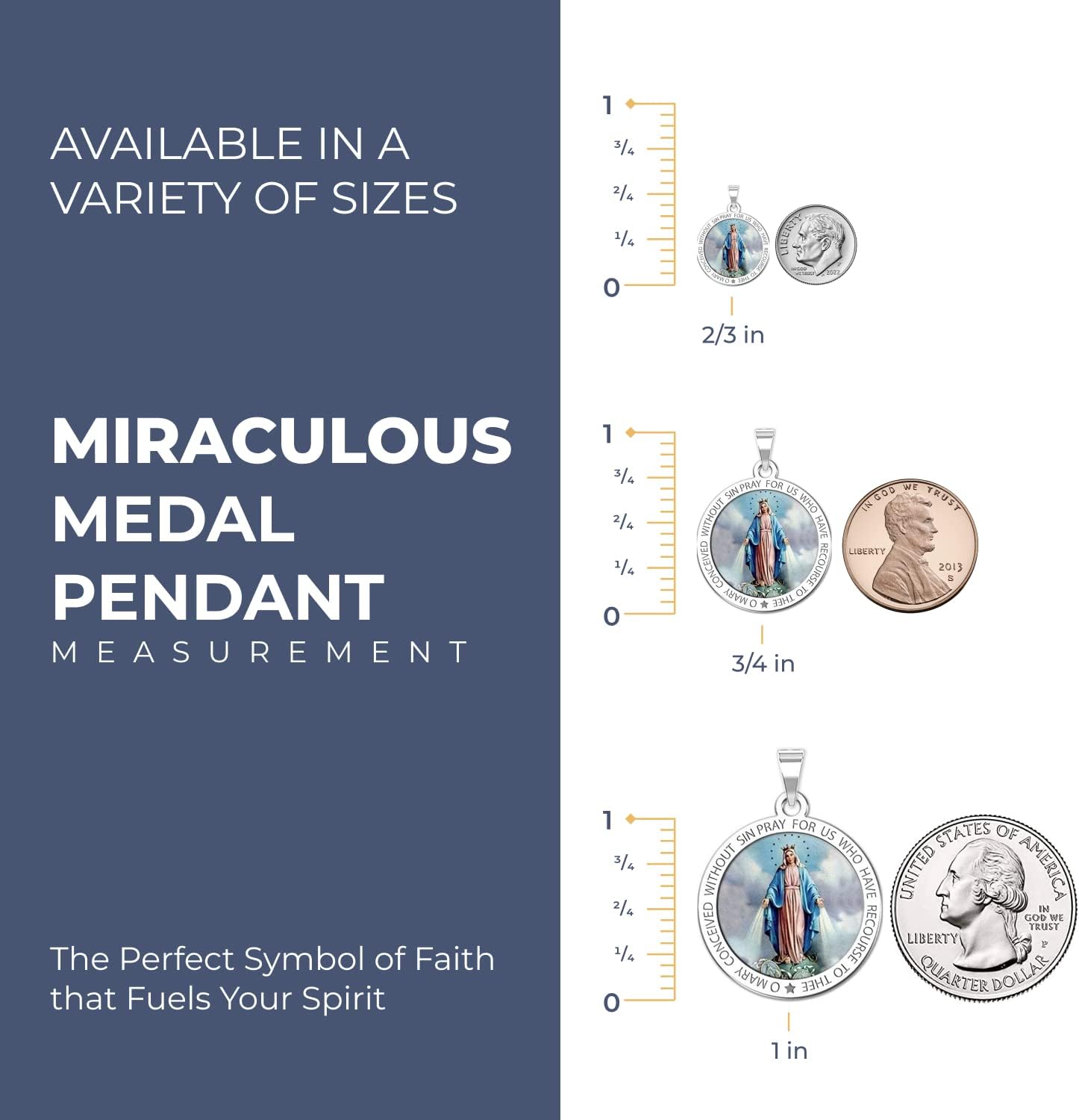 PicturesOnGold.com Miraculous Medal Necklace Catholic Virgin Mary Pendant Round Pendants for Women & Men Crafted in 10K/14K Yellow or White Gold & Sterling Silver Christian Gifts for Men & Women or First Communion Gifts for Boys or Girls