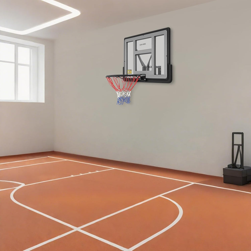 Basketball Backboard and Rim Combo, Indoor Outdoor Pole Mount Basket Ball Hoop with Adjustable Basket Ball Goal PET Backboard, Wall Mounted Basketball Rack & Mounting Bracket Hoop,Over-The-Door Hoops