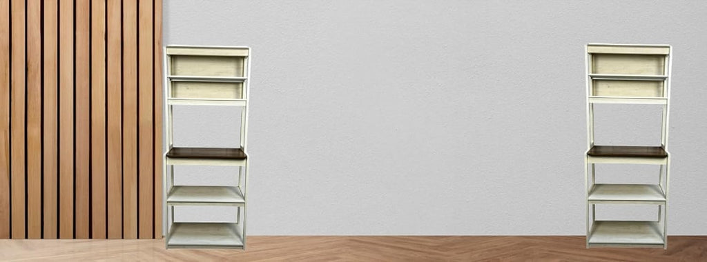 5-Tier Baker's Rack with Desk & Shelves Farmhouse Kitchen Storage Cabinet Coffee Bar Station Leaning Bookshelf Hutch Workstation Tall Shelf Office Living Room and Rustic Design White/Country Brown