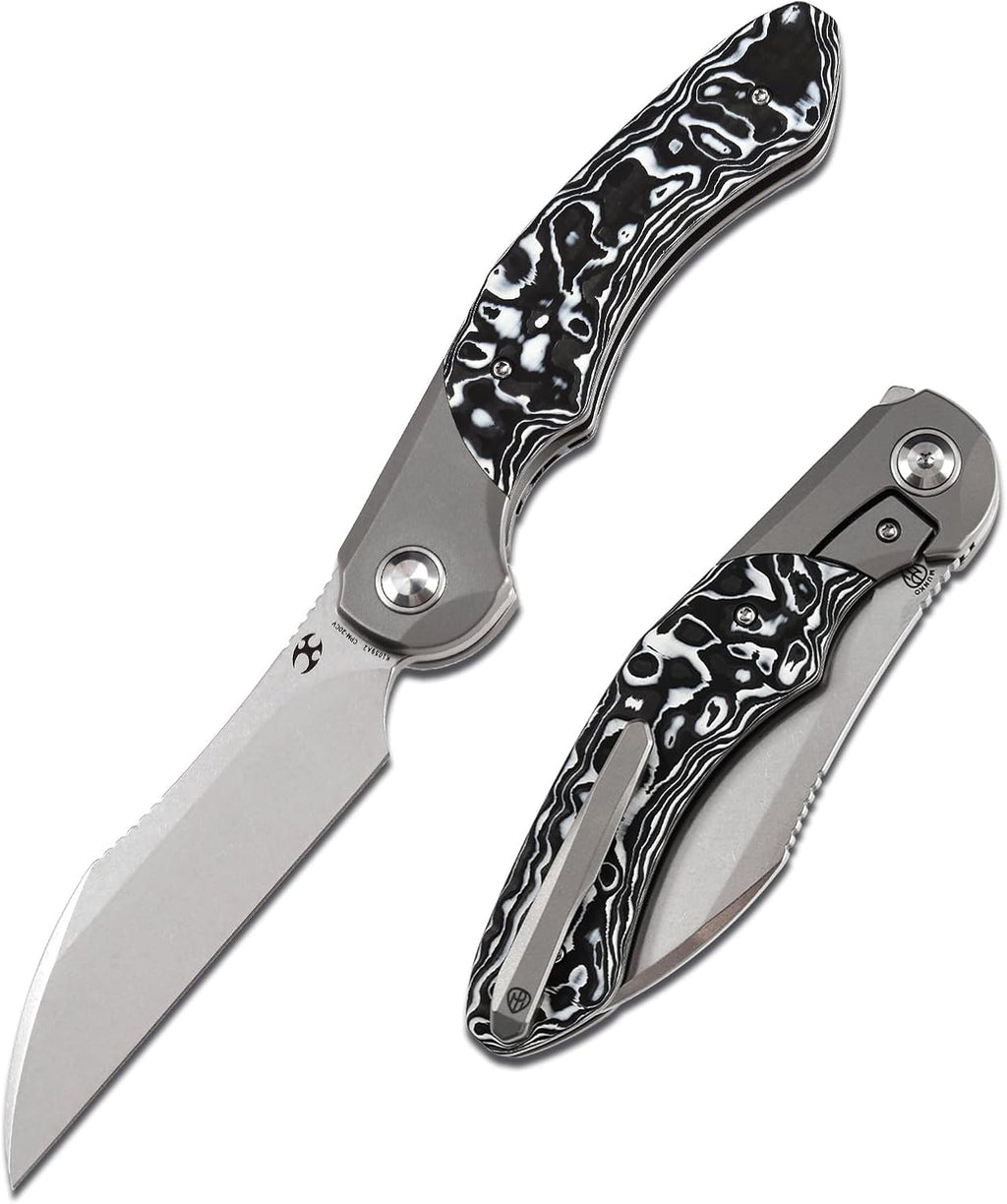KANSEPT Cosmos Pocket Folding Knives for Men EDC Camping Knife 3.58'' CPM 20CV Blade Material Pocket Folding Knife with Titanium White Black Nebula Carbon Fiber Handle Everyday Carry K1059A2