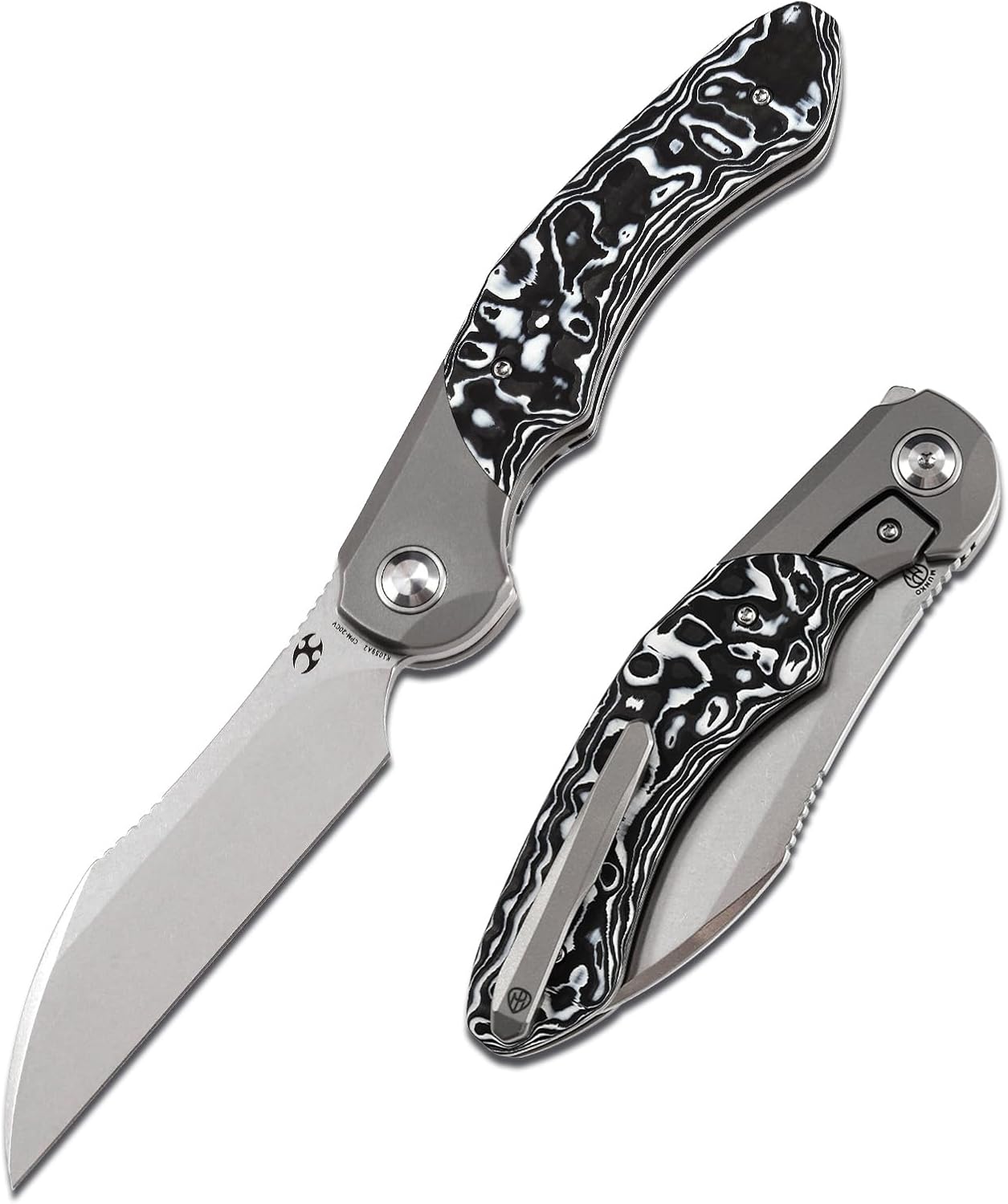 KANSEPT Cosmos Pocket Folding Knives for Men EDC Camping Knife 3.58'' CPM 20CV Blade Material Pocket Folding Knife with Titanium White Black Nebula Carbon Fiber Handle Everyday Carry K1059A2