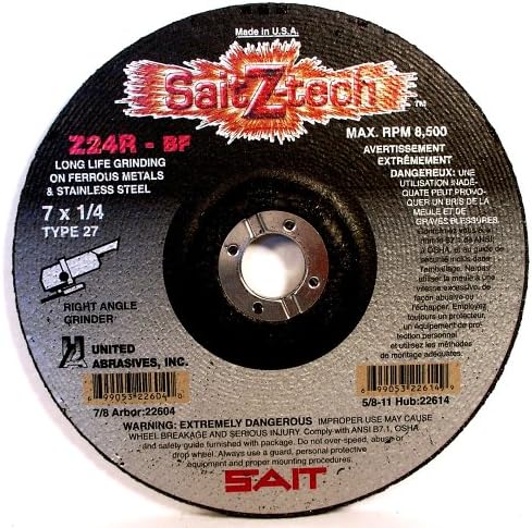 United Abrasives- SAIT 22603 Type 27 6-Inch x 1/4-Inch x 7/8-Inch 10200 Max RPM Z-Tech - Z24R Zirconium Depressed Center Grinding Wheels, 25-Pack