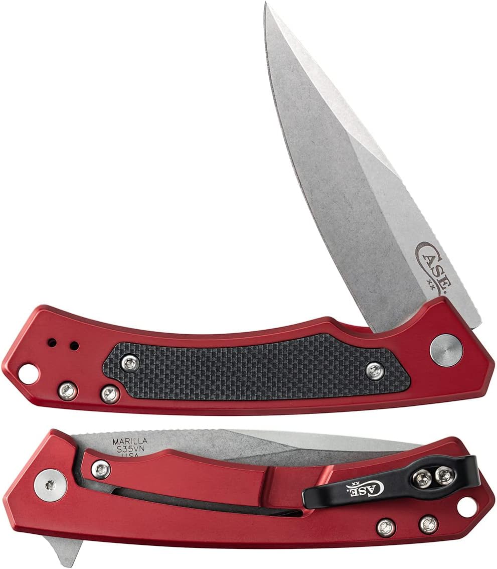 Case XX WR Pocket Knife Marilla EDC, S35VN Drop Point Blade, Red Anodized Aluminum Handle W/Clip #25881 (MARILLA) 4 3/4' Inches Closed