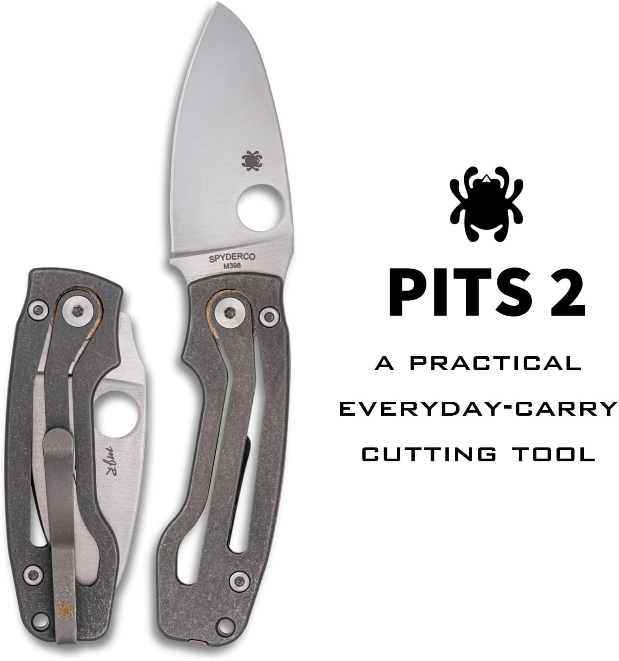 Spyderco Pits 2 Folding Pocket Knife with 2.7' M398 Steel Blade and Titanium Handle - EDC Knife for Men and Women, Perfect for Hunting, Tactical, Camping, Survival, Hiking - PlainEdge - C269TIP