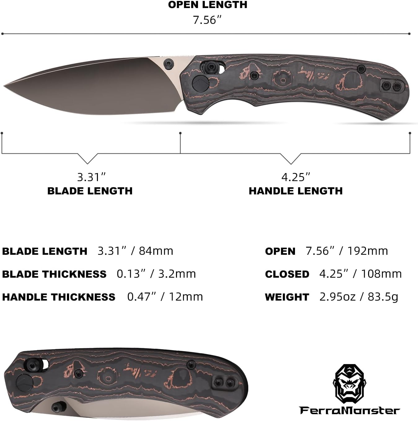 Folding Pocket Knife, 3.31'' M390 Blade, Erogonomic Titanium Handle, Pocket Knife for Men, EDC Knife for Hunting, Outdoor Survival Fishing Hiking Camping Knives (Black&Brown)