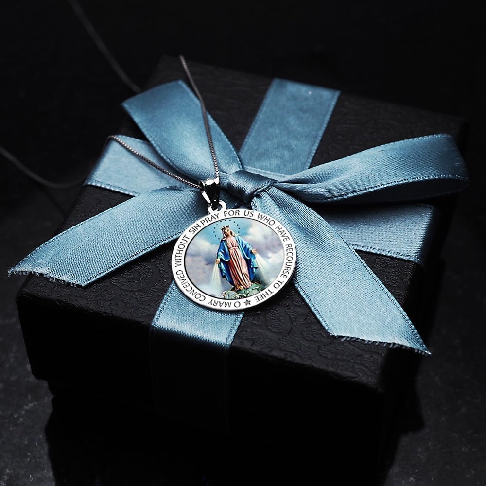 PicturesOnGold.com Miraculous Medal Necklace Catholic Virgin Mary Pendant Round Pendants for Women & Men Crafted in 10K/14K Yellow or White Gold & Sterling Silver Christian Gifts for Men & Women or First Communion Gifts for Boys or Girls