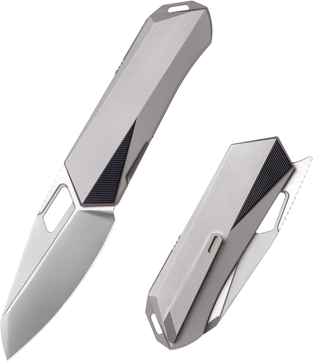 REMETTE RT-Woodpecker Folding Pocket Knife M390 Blade Titanium Handle (Silver)
