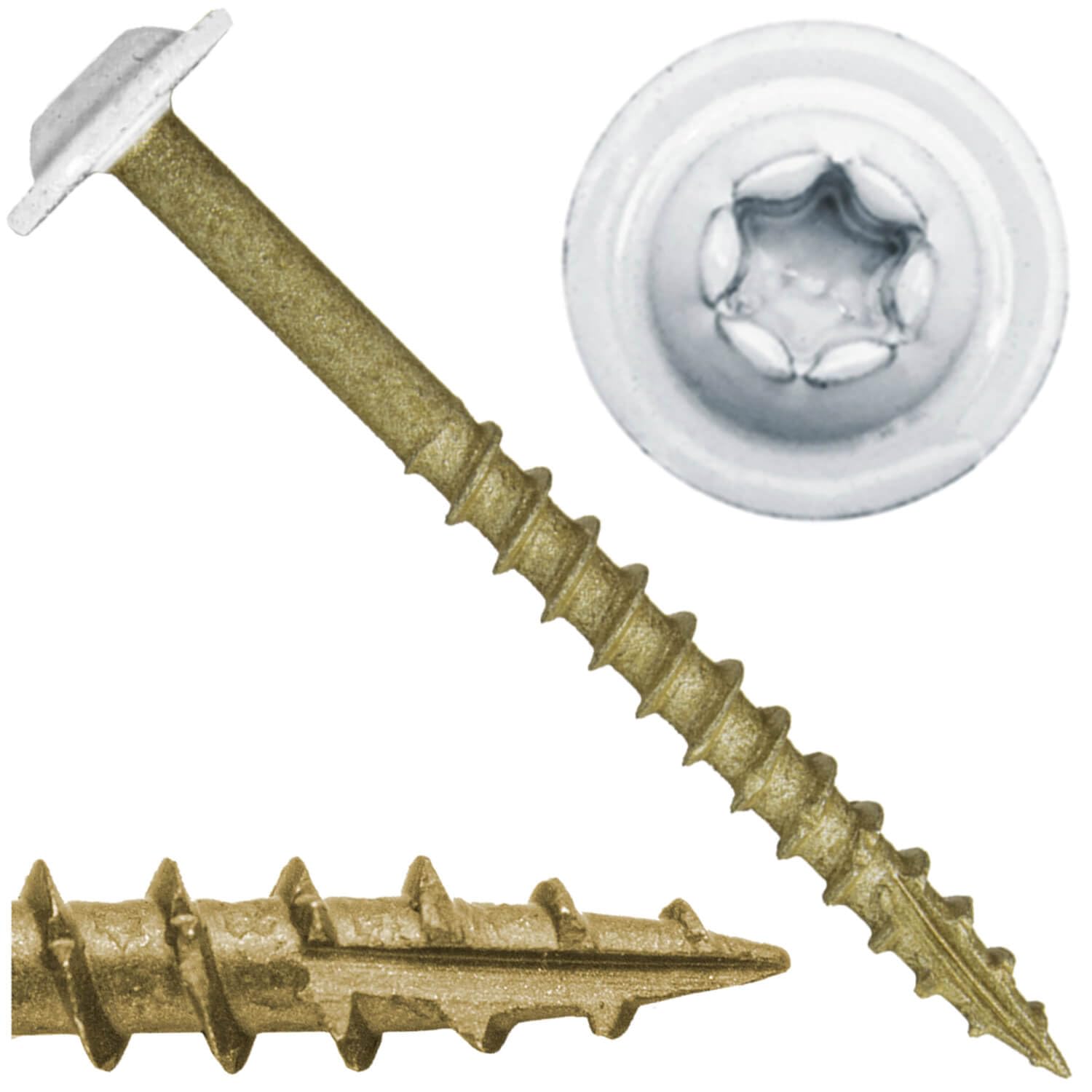 #8 x 2 Bronze Star Exterior Coated Modified White Truss Head - Cabinet Wood Screw Torx/Star Drive Head - Multipurpose Exterior Coated Wood Screws - (Full Box - 2000 Approx. Screw Count)