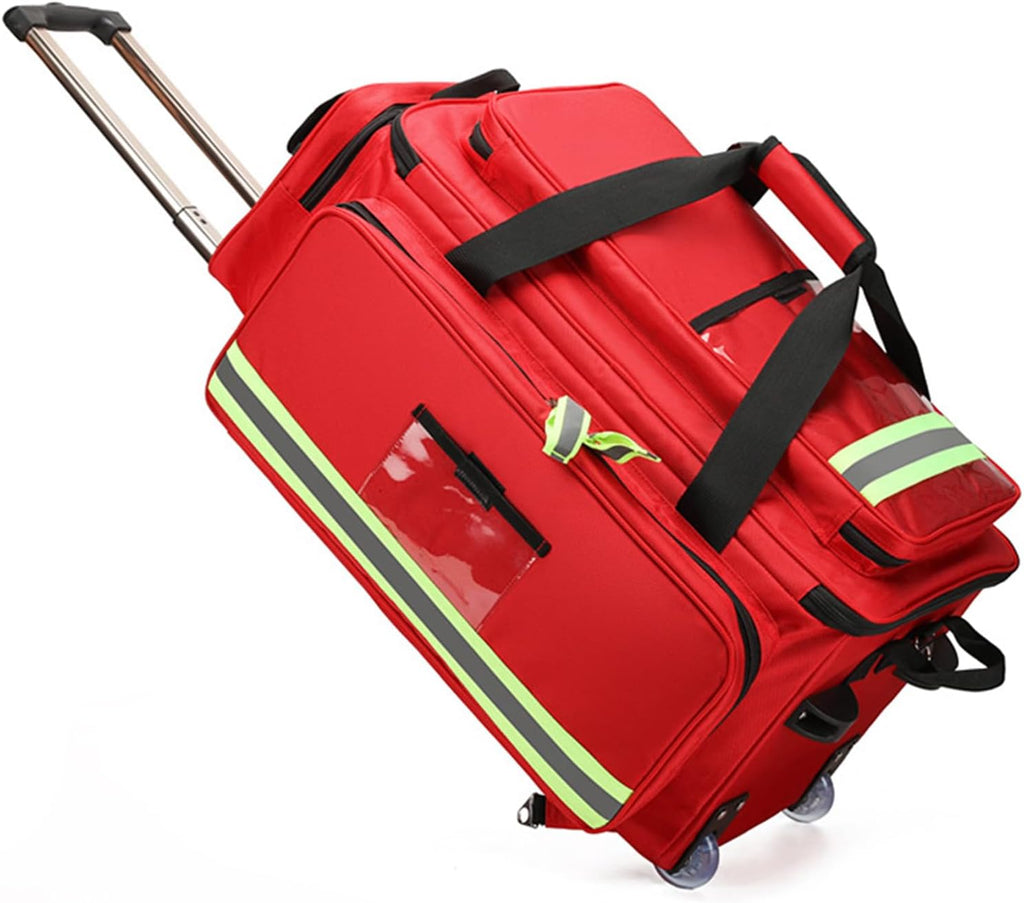 Rolling Medical Bag with Wheels, Large Capacity Medical Trolley Bag Empty, W/Reflective Strips & a Pull Handle, Multi-Pocket Design, for Home Health Nurses, Doctors