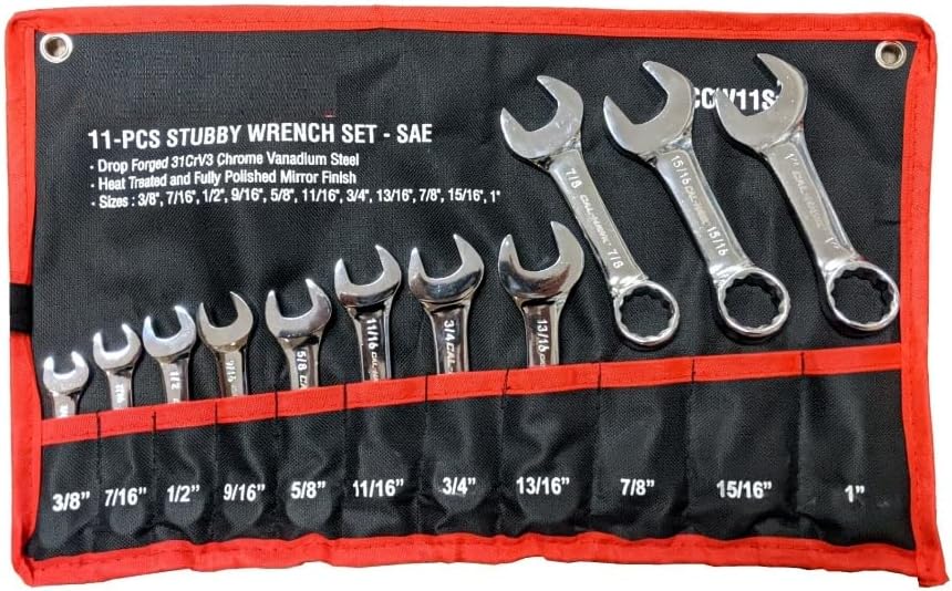 11 pc Stubby SAE midget Combination CRV Wrench Set 3/8'-1'
