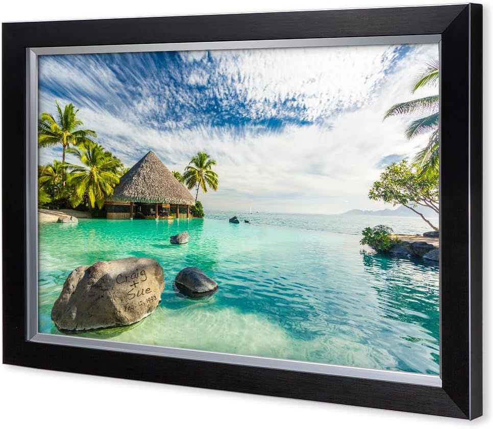 IPIC - 'Tropical Memories Personalized Framed Wall Art, Custom Beach Canvas Print with Name and Date on Rock, A Personalized Gift for Couple, Wedding, or Anniversary, Coastal Home Decor