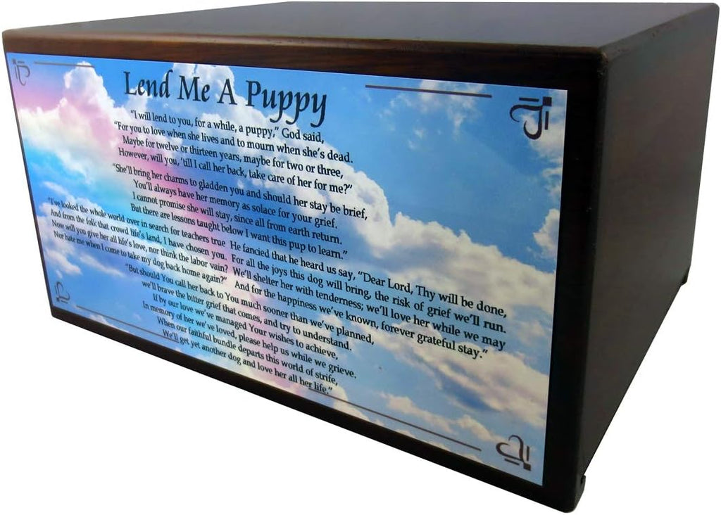 Wooden Pet Urns for Dogs with Yellow Labrador Figurine & Poem Lend Me A Puppy | Personalized Dog Memorial Urn for Ashes | Medium Paulownia Pet Urn for Lab | Pet Memorial | Conversation Concepts