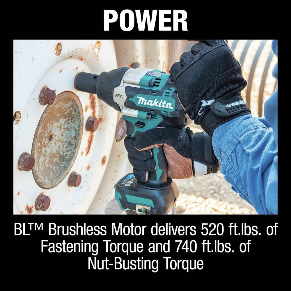 Makita XWT17Z 18V LXT® Lithium-Ion Brushless Cordless 4-Speed Mid-Torque 1/2' Sq. Drive Impact Wrench w/Friction Ring Anvil, Tool Only