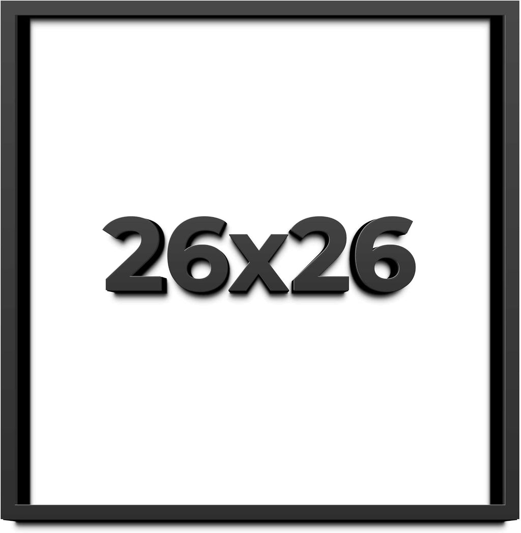 26x26 Shadow Box Black Solid Wood Display Frame with White Acid-Free Backing UV Acrylic & Hanging Hardware - with 3/4' Usable Depth