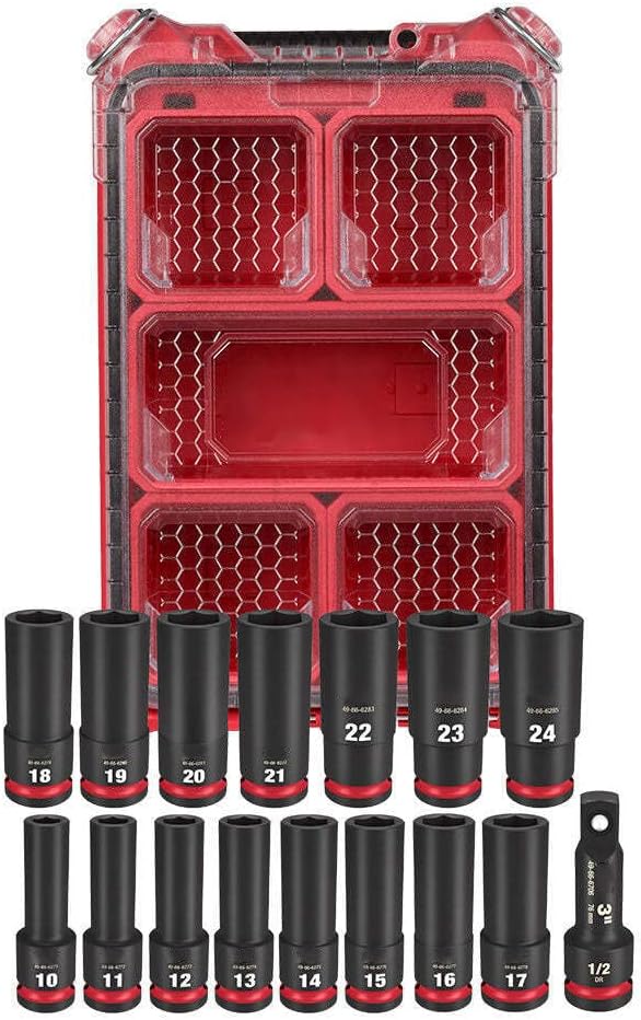 49-66-6803 Suitable for Milwaukee Shockwave Impact Duty Socket 1/2 Dr 16Pc Mm Packout Set
