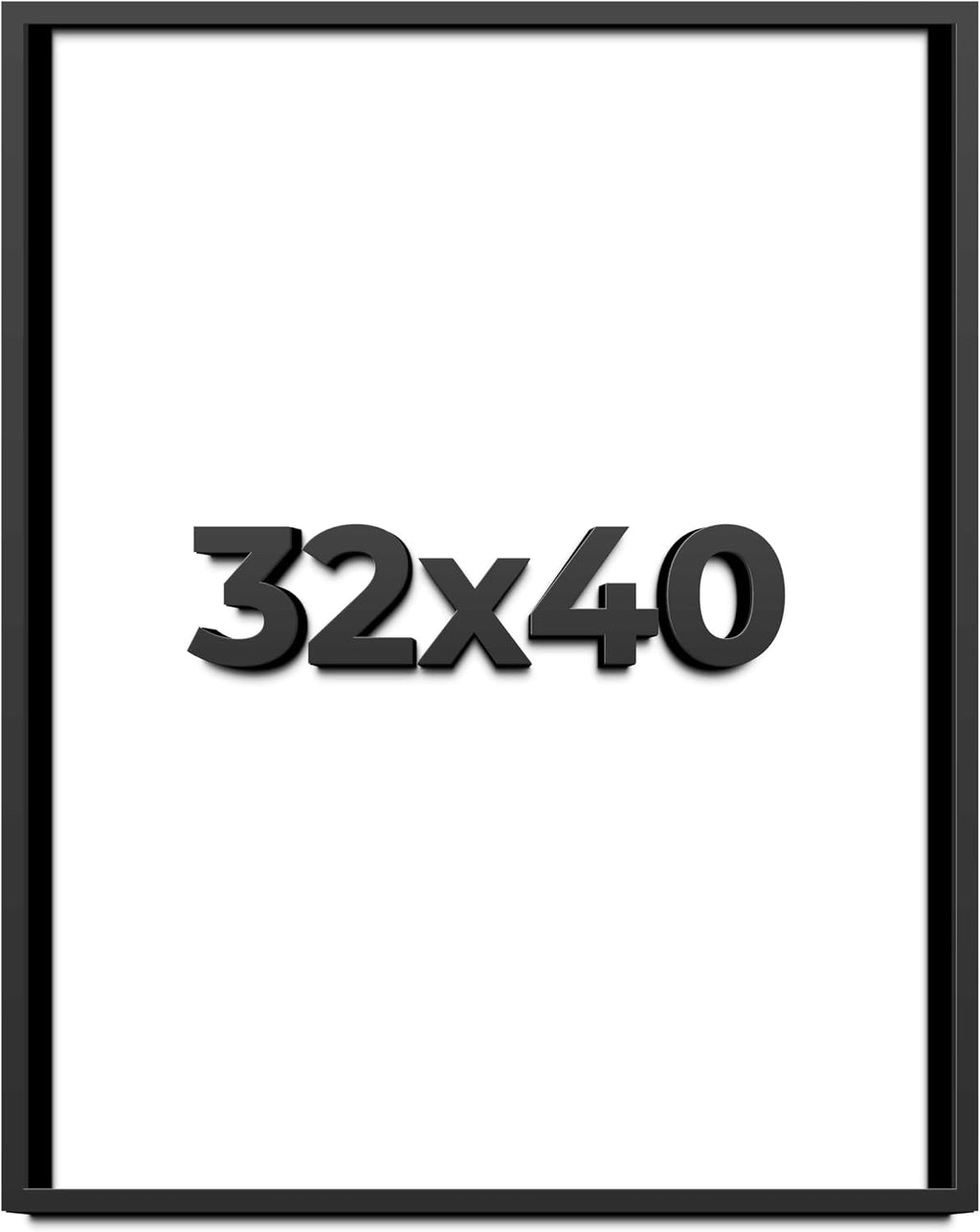 32x40 Shadow Box Black Solid Wood Display Frame with White Acid-Free Backing UV Acrylic & Hanging Hardware - with 3/4' Usable Depth
