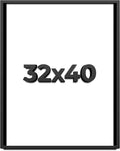 32x40 Shadow Box Black Solid Wood Display Frame with White Acid-Free Backing UV Acrylic & Hanging Hardware - with 3/4' Usable Depth