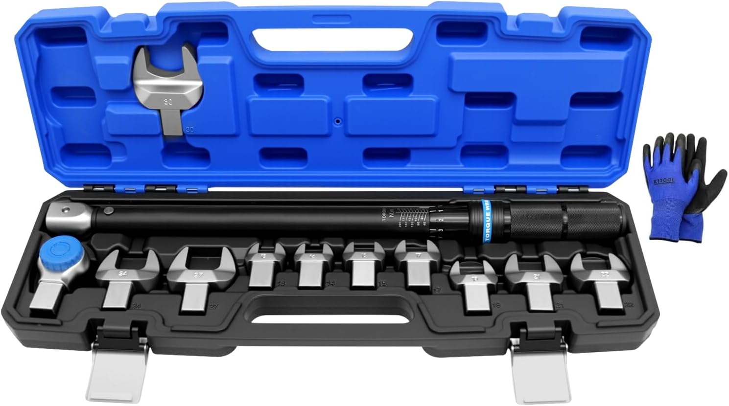 12PCS Open End Interchangeable Torque Wrench Set, 1/2-Inch Drive 22.1-155 ft.-lb (30-210 Nm) 72 Teeth Dual-Direction ±3% Accuracy With 13-30MM Interchangeable Open End Adapters