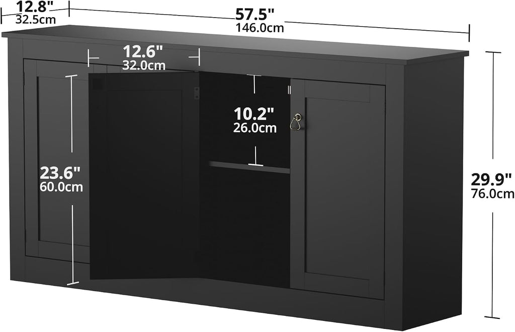 Cozy Castle Buffet Cabinet with Storage - Kitchen Storage Cabinet Wood Console Table Coffee Bar Accent Cabinets for Living Room Dining Room Entryway Black 57.5' W