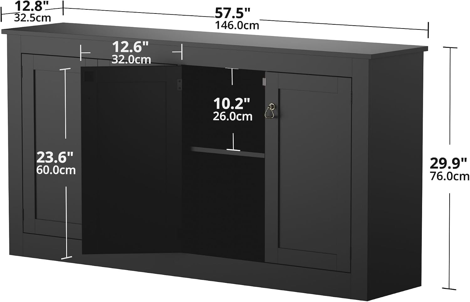 Cozy Castle Buffet Cabinet with Storage - Kitchen Storage Cabinet Wood Console Table Coffee Bar Accent Cabinets for Living Room Dining Room Entryway Black 57.5' W
