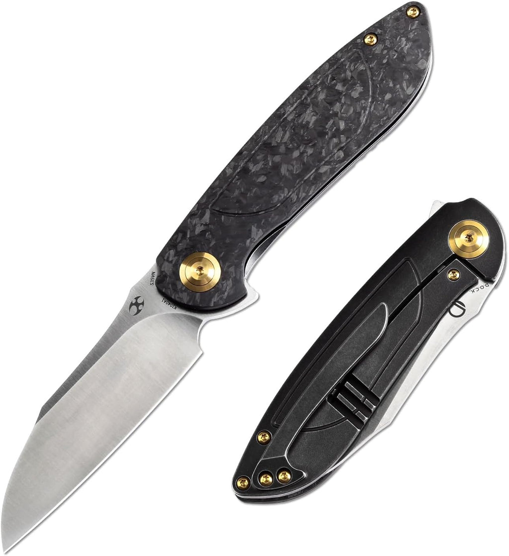 KANSEPT Prometheus Pocket Folding Knife for Men - EDC Camping 3.29'' Satin CPM S35VN With Twill Carbon Fiber Handle - Everyday Carry K1040A1