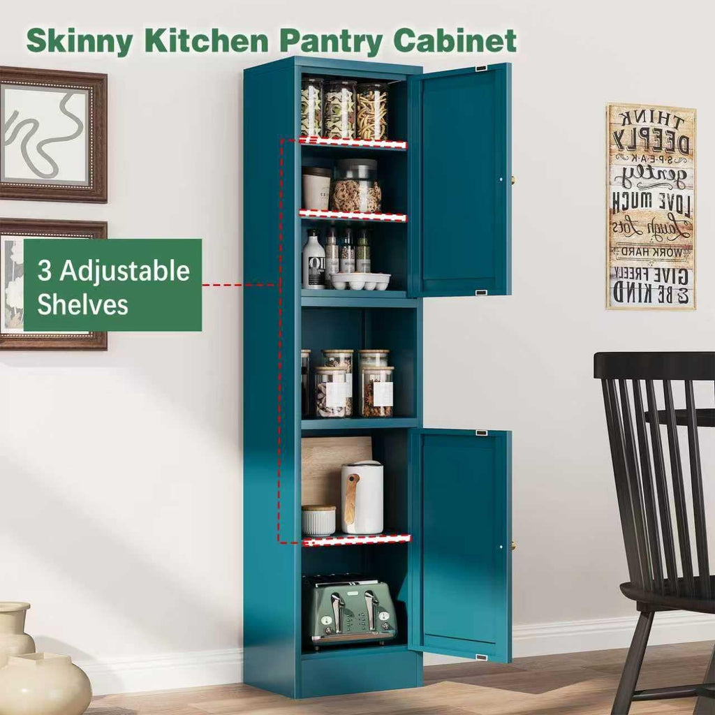 Bevivog Metal Kitchen Pantry Cabinet for Small Space, 67' Tall Storage Cabinets with 2 Doors and Adjustable Shelves, Freestanding Narrow Bathroom Cabinet, 15.7' W Slim Pantry