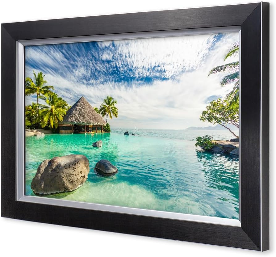 IPIC - 'Tropical Memories Personalized Framed Wall Art, Custom Beach Canvas Print with Name and Date on Rock, A Personalized Gift for Couple, Wedding, or Anniversary, Coastal Home Decor