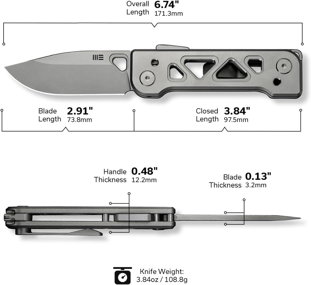 WeKnife Tyro Pocket Knife for Men, Superlock Folding Knife with 4-position Pocket Clip, 2.91' CPM 20CV Steel Blade 6AL4V Titanium Handle, Designed by Snecx Tan WE24001-2 (Gray)