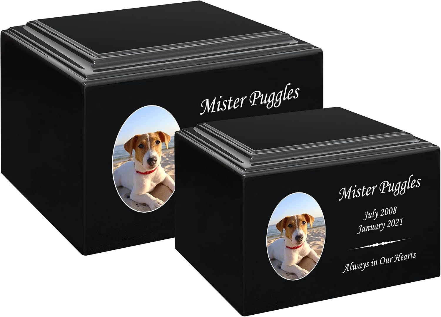 Mainely Urns Stonewood Medium Custom Pet Photo Cremation Urn for Pet Ashes - Engineered Wood Cremation Urn for Dog Ashes or Cat Ashes - 110 Cubic Inch Capacity - Customization Included (Black)