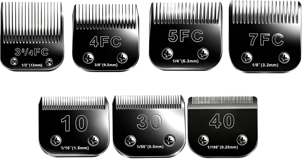 10 Blades Dog Grooming Blades Compatible with Andis/Oster A5/Wahl KM-10 Series Dog Clippers,Detachable Clipper Replacement Blade,Black (7PCS #10+30+40+3FC+4FC+5FC+7FC)