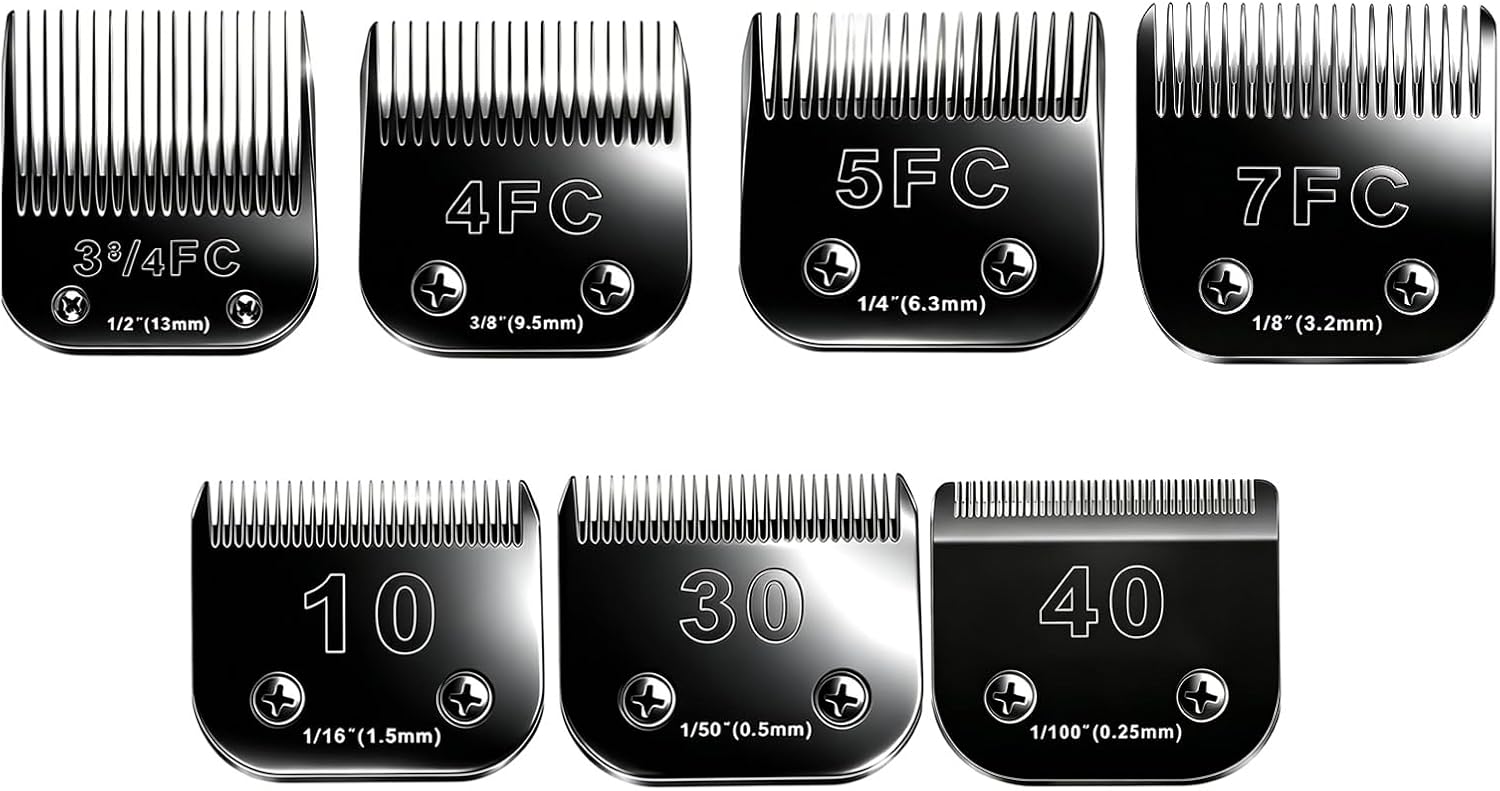 10 Blades Dog Grooming Blades Compatible with Andis/Oster A5/Wahl KM-10 Series Dog Clippers,Detachable Clipper Replacement Blade,Black (7PCS #10+30+40+3FC+4FC+5FC+7FC)