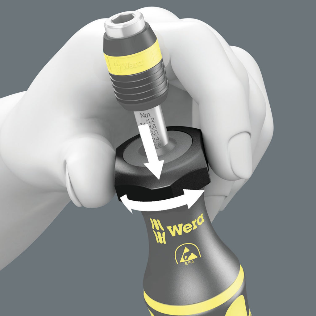Wera 05074733001 Kraftform ESD 7445 Hexagon Torque Screwdriver, 1/4' Head, 2.5-11.5'/lbs Variable Torque Adjustment Range